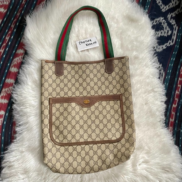 Gucci Monogram Coated Canvas Sherry Vintage Tote Shoulder Bag